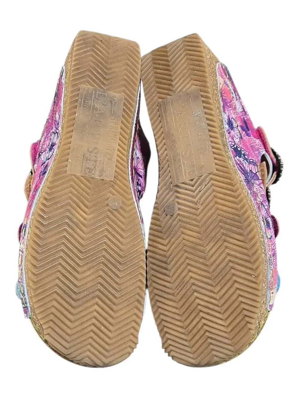 L'Artiste by Spring Step Blessing Floral Butterfly Embossed Leather Wedge Slides